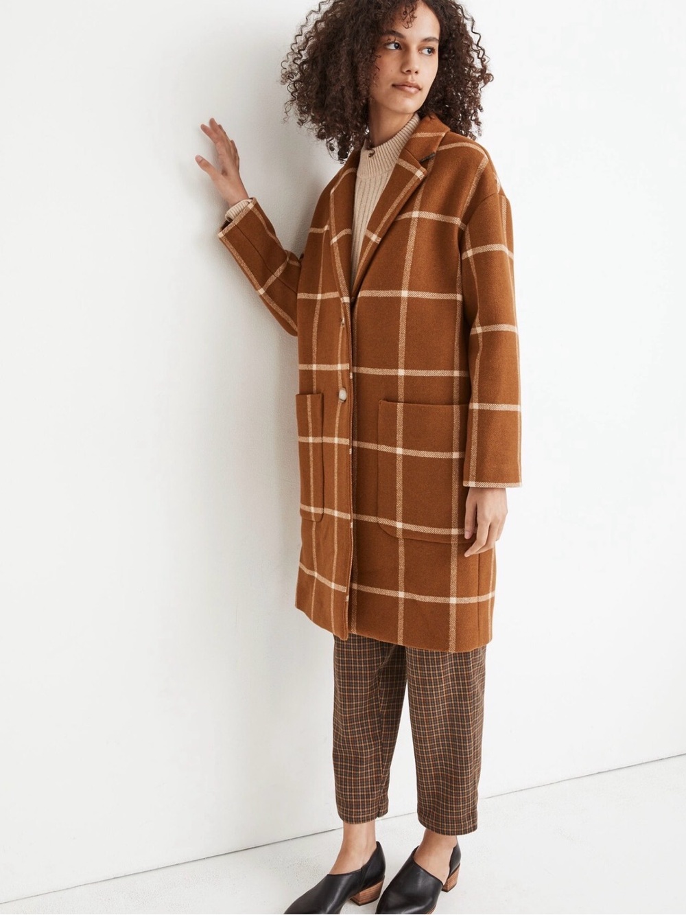 Madewell Windowpane Elmcourt Insuluxe Wool Cashmere Coat Camel Plaid